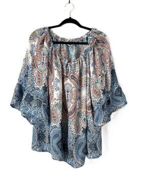 Indigo Rose On Off Shoulder Paisley Blouse 2X Bell Sleeves
